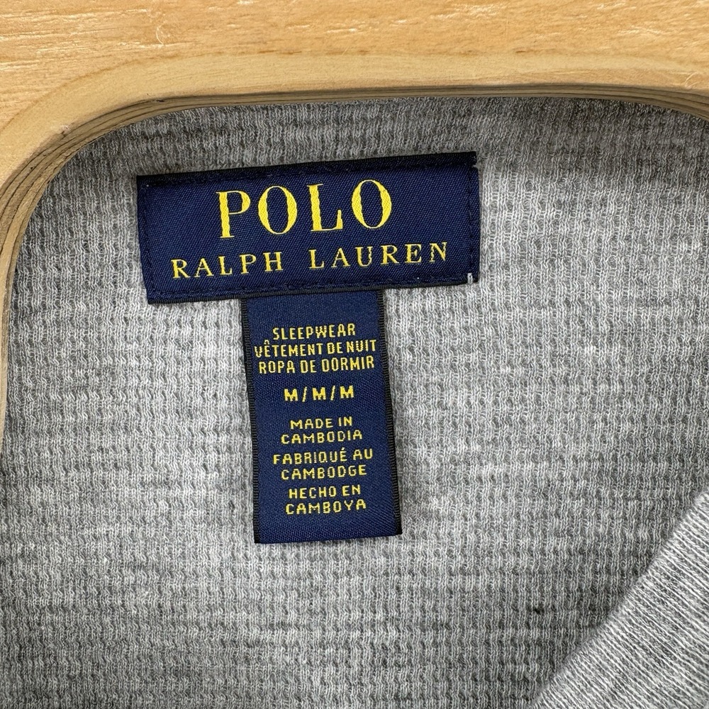 Polo Ralph Lauren Gray Waffle Knit Henley Sleepwear Shirt Men's MediumThermal LS - Picture 3 of 9
